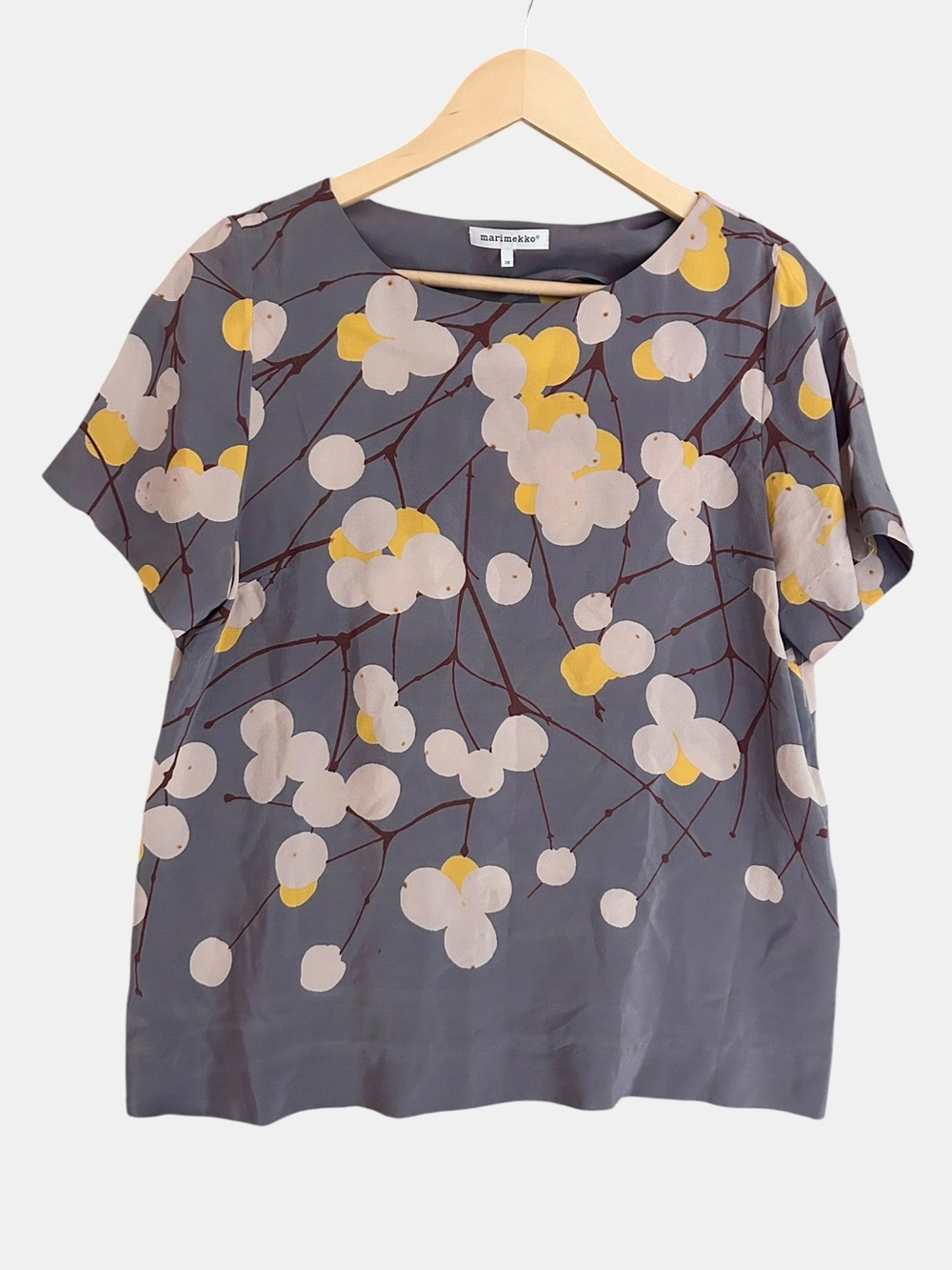 Marimekko Lumimarja Grey Silk Blouse Top Sz EU 36 US Small